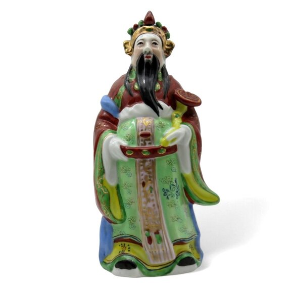 CHINESE God of WEALTH Hand Painted Ceramic Figurine Vintage 8.5" - Picture 1 of 9